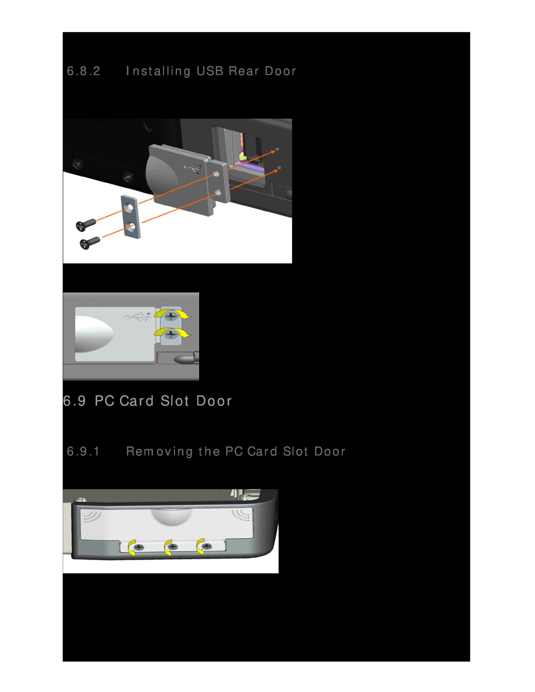 Dell D630 service manual Installing USB Rear Door, Removing the PC Card Slot Door 