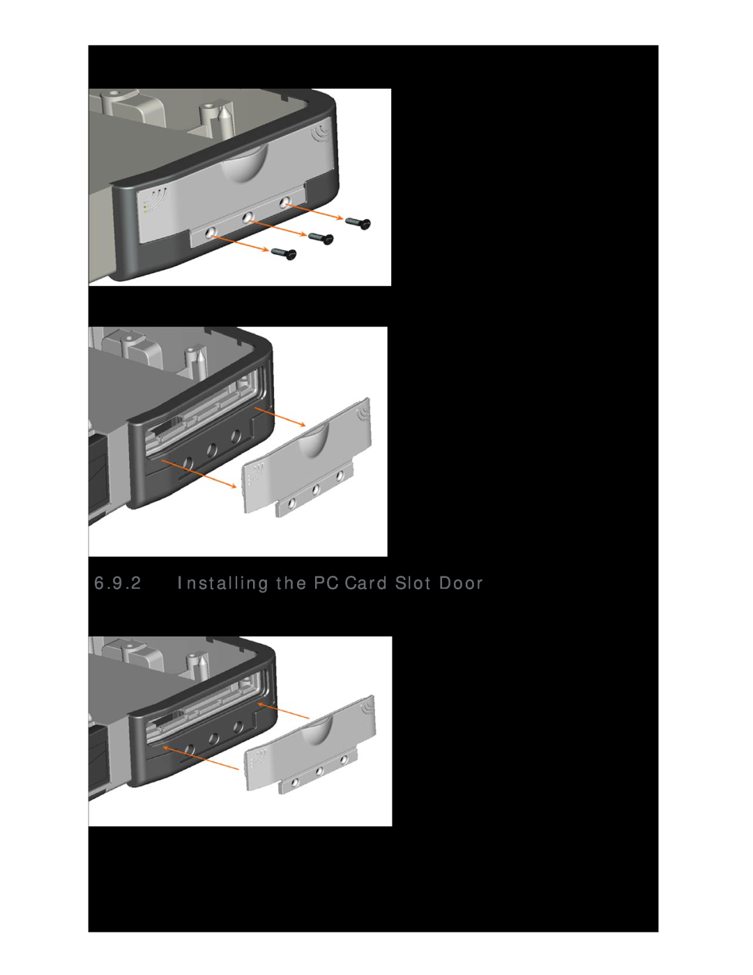 Dell Installing the PC Card Slot Door, DellTM XFR D630 Fully Rugged Notebook Service Manual, Page 36 of, Revision A01 