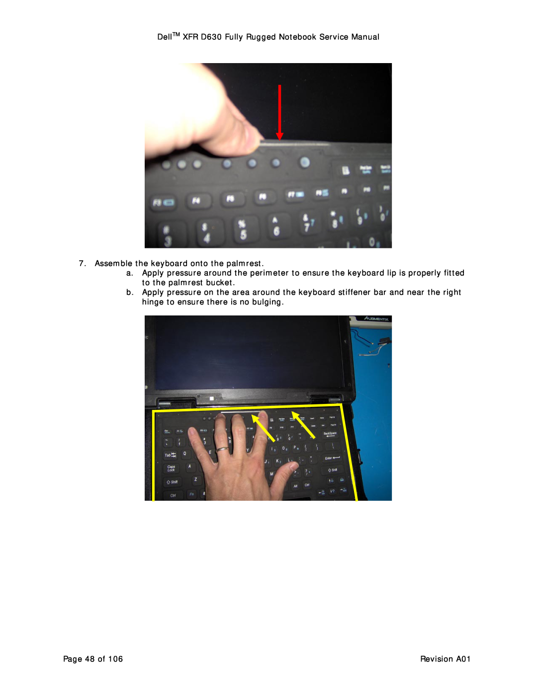 Dell DellTM XFR D630 Fully Rugged Notebook Service Manual, Assemble the keyboard onto the palmrest, Page 48 of 