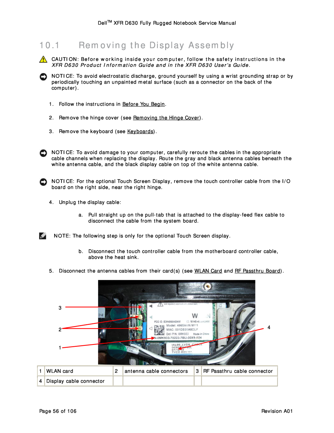 Dell D630 service manual Removing the Display Assembly 
