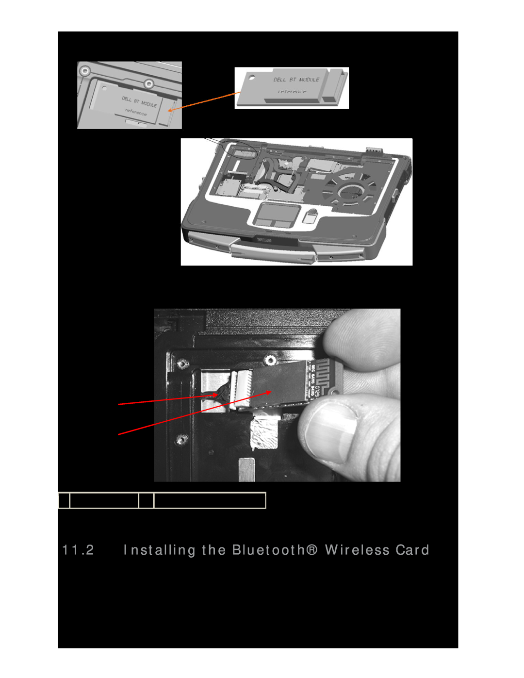 Dell D630 service manual Installing the Bluetooth Wireless Card 