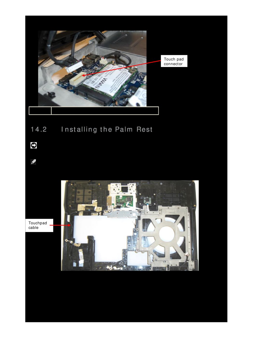 Dell D630 service manual Installing the Palm Rest, Underside of Palm Rest showing Touchpad Cable Route 