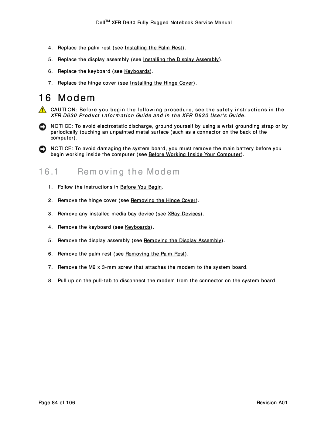 Dell D630 service manual Removing the Modem 