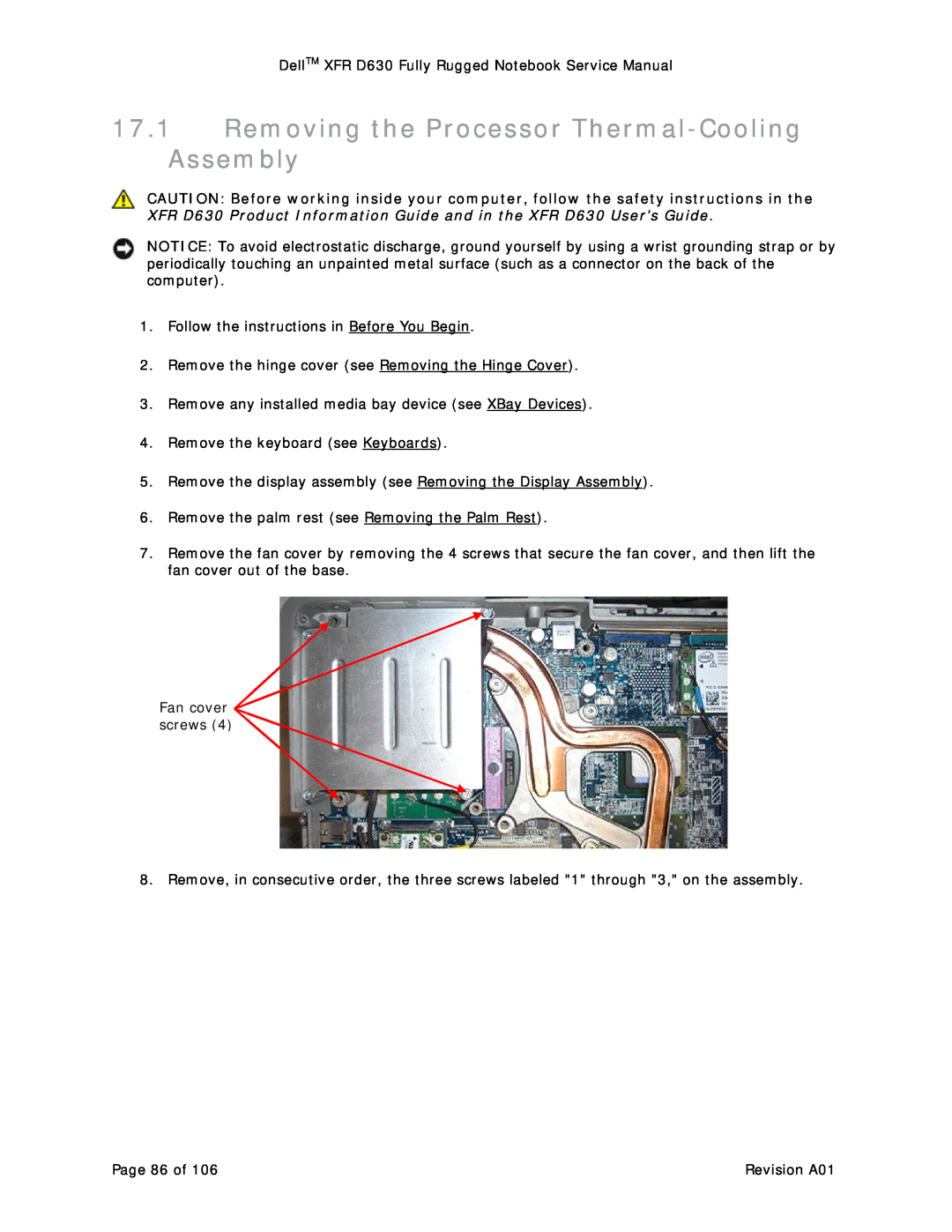 Dell D630 service manual Removing the Processor Thermal-Cooling Assembly 