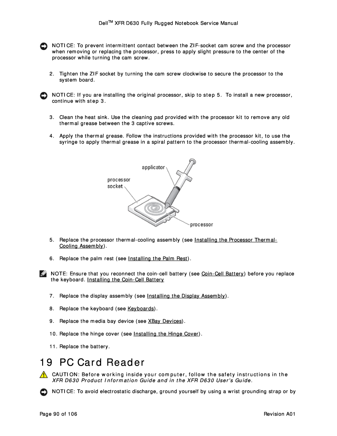 Dell D630 service manual PC Card Reader 