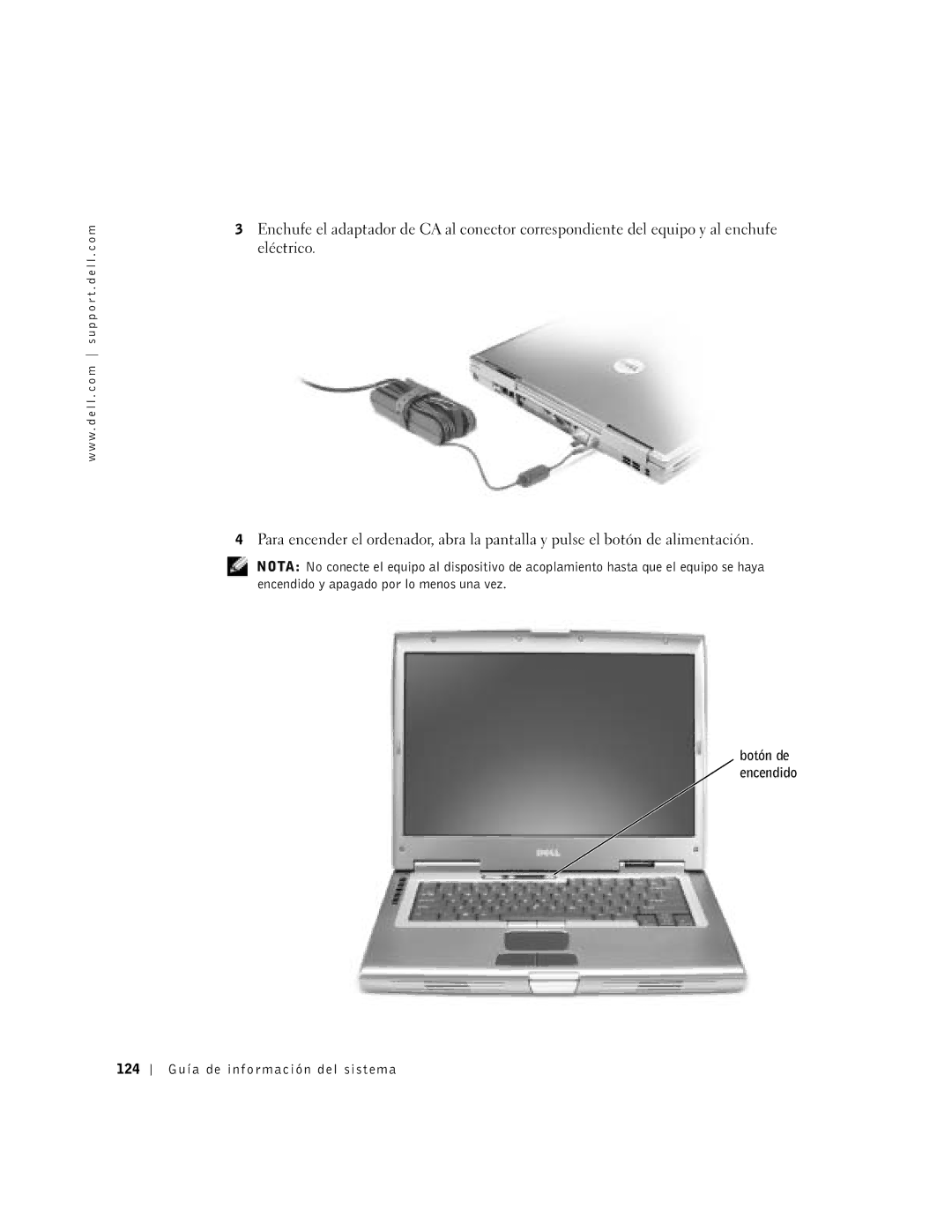 Dell D800 manual 124 Guía de información del sistema 