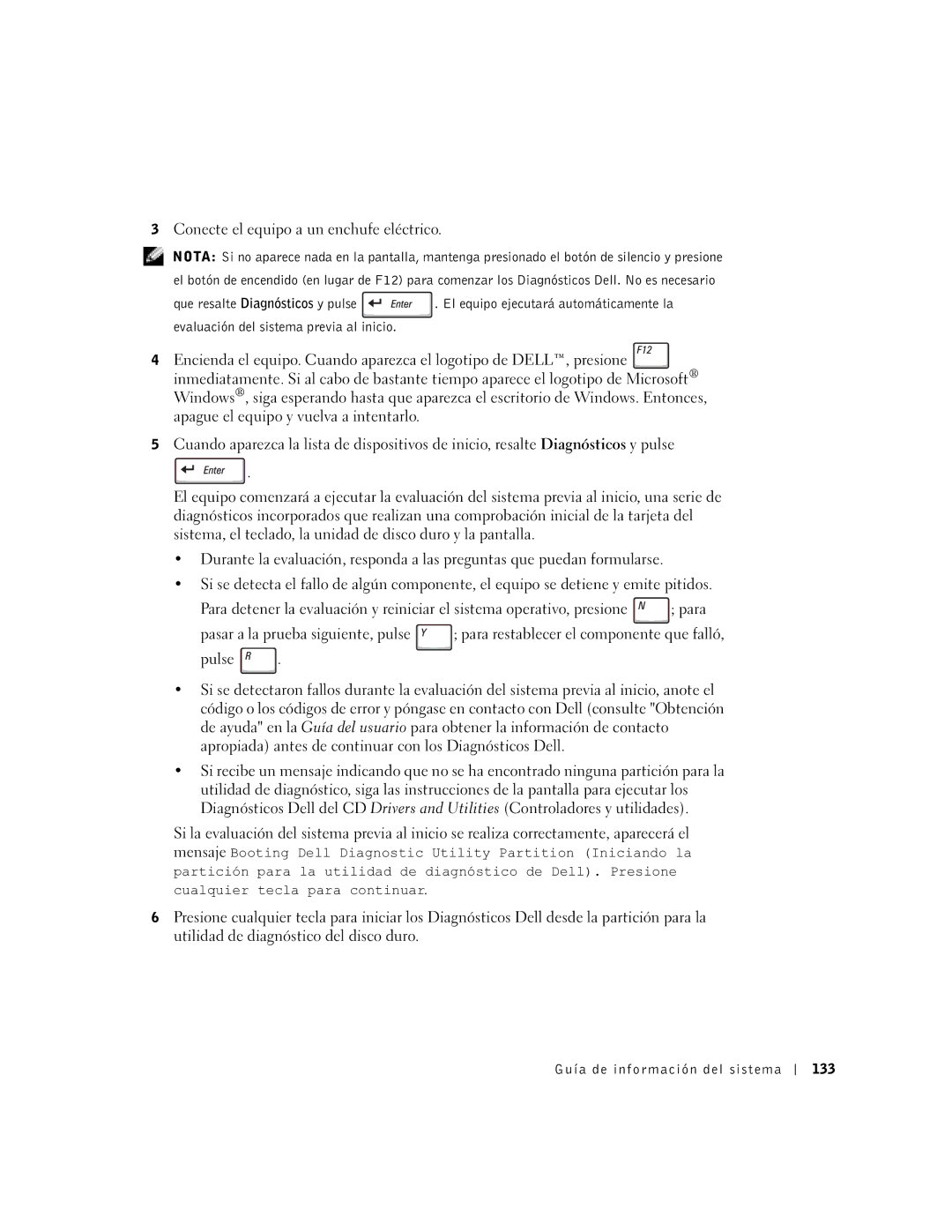Dell D800 manual Conecte el equipo a un enchufe eléctrico, Guía de información del sistema 133 