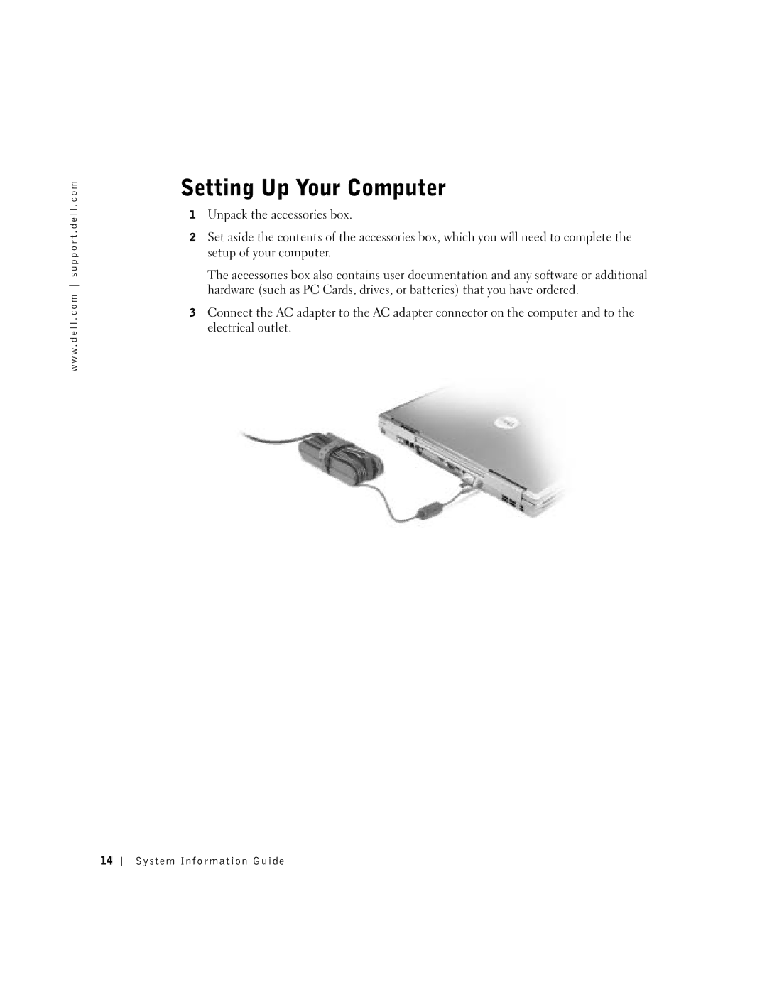 Dell D800 manual Setting Up Your Computer 