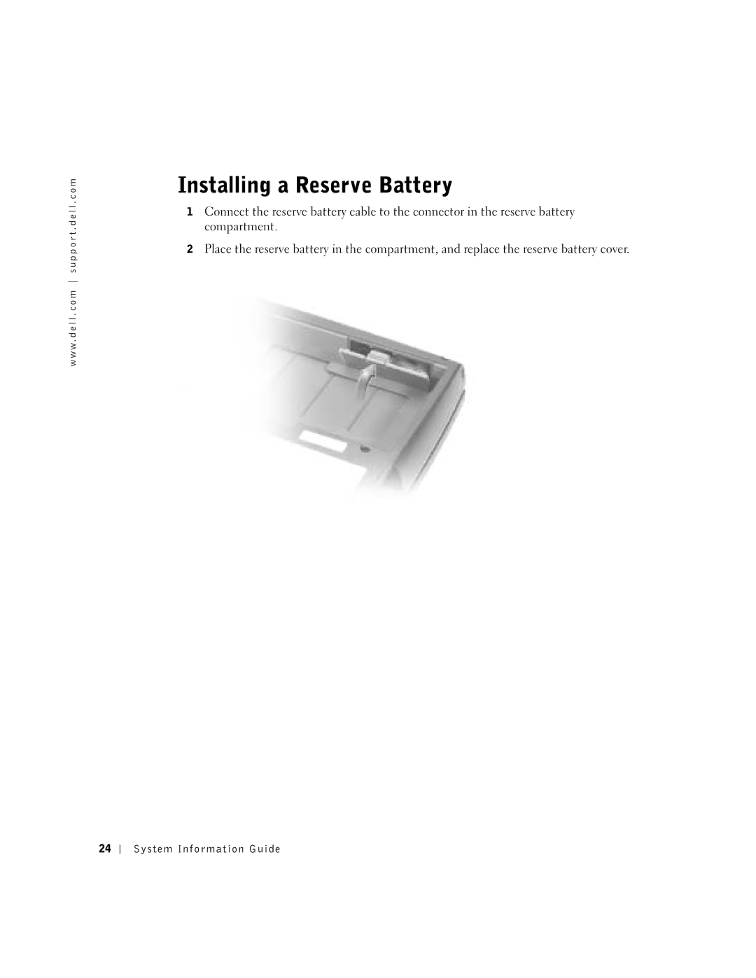 Dell D800 manual Installing a Reserve Battery 