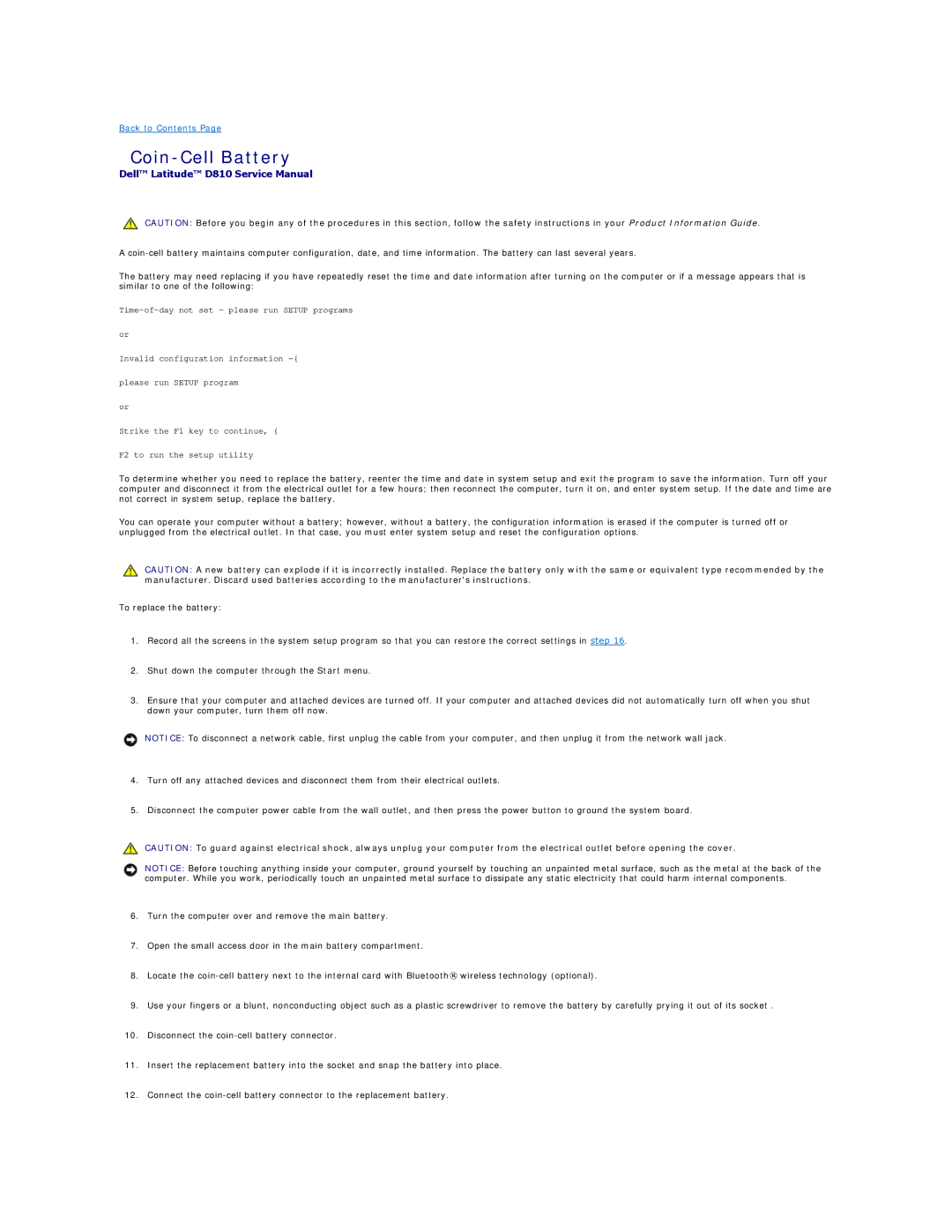 Dell D810 manual Coin-Cell Battery 