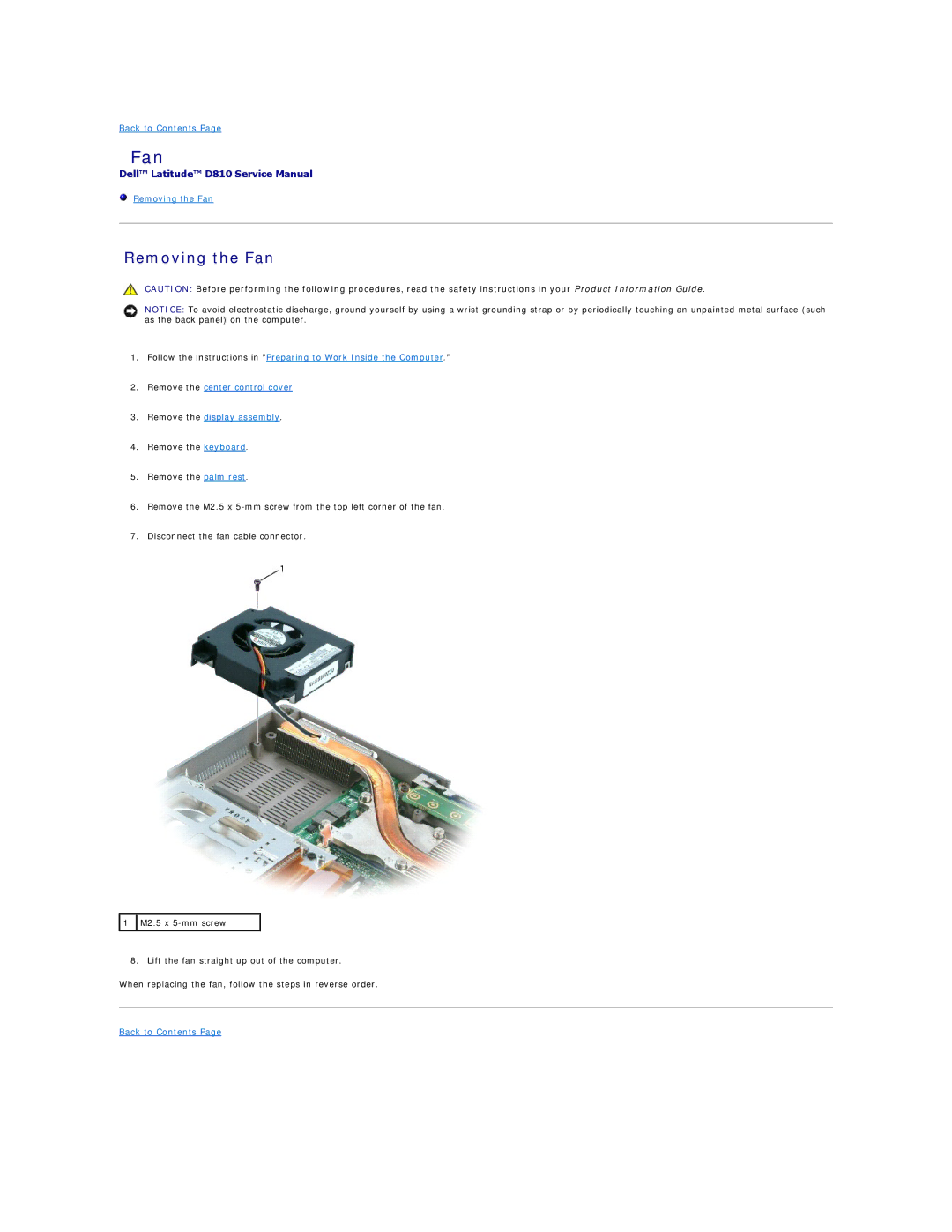 Dell D810 manual Removing the Fan 