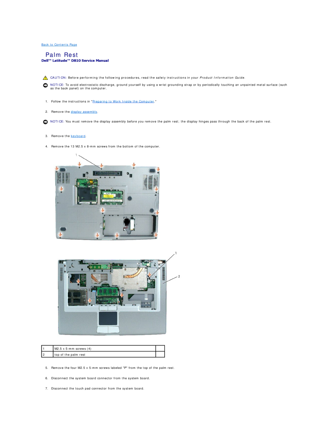 Dell D810 manual Palm Rest 