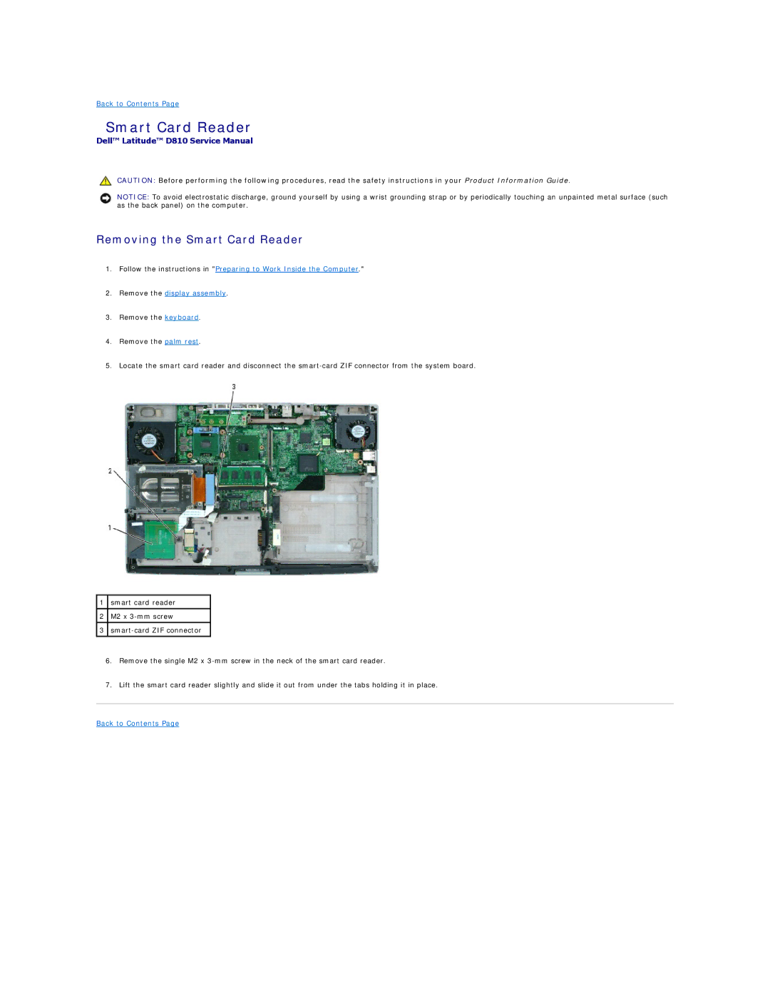 Dell D810 manual Removing the Smart Card Reader 