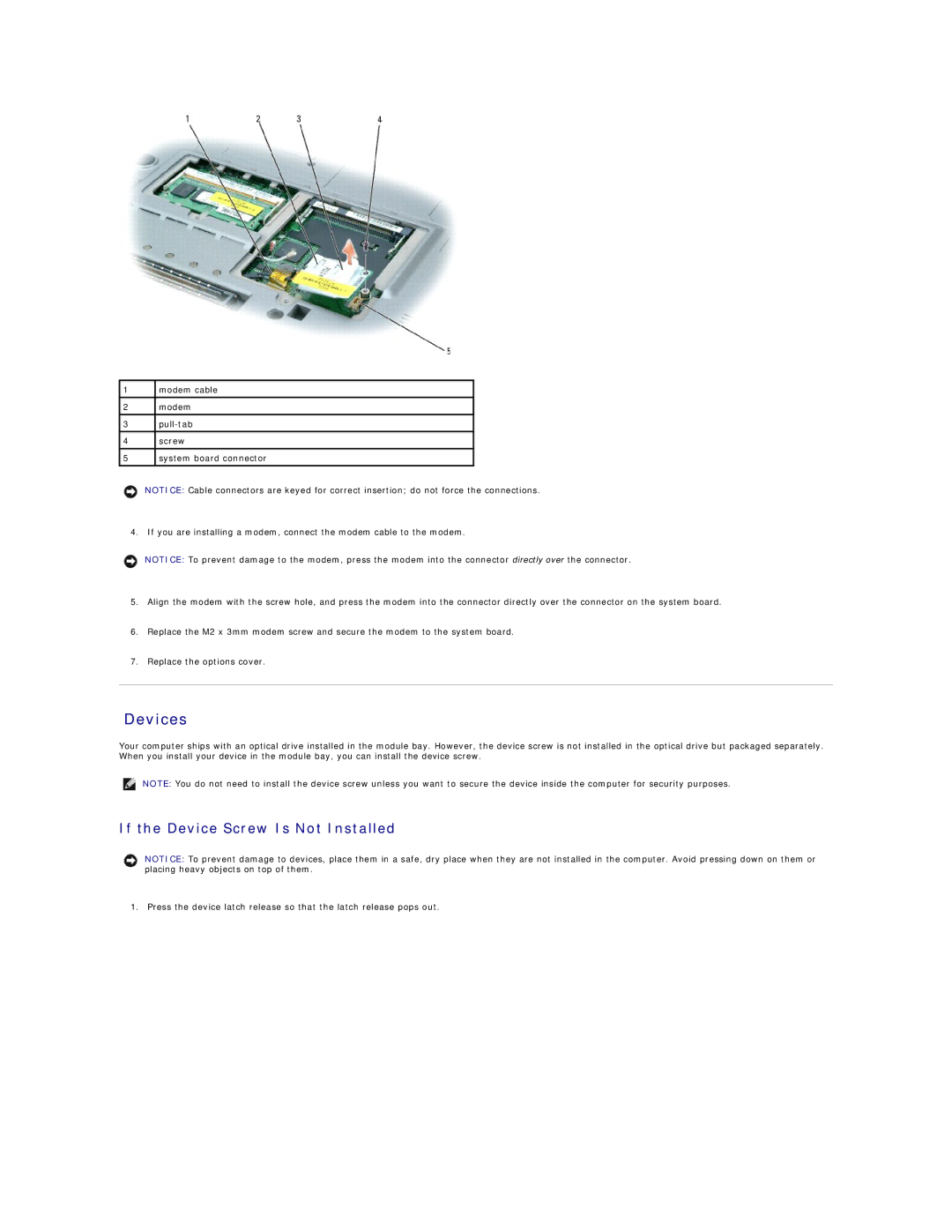 Dell D810 manual Devices, If the Device Screw Is Not Installed 