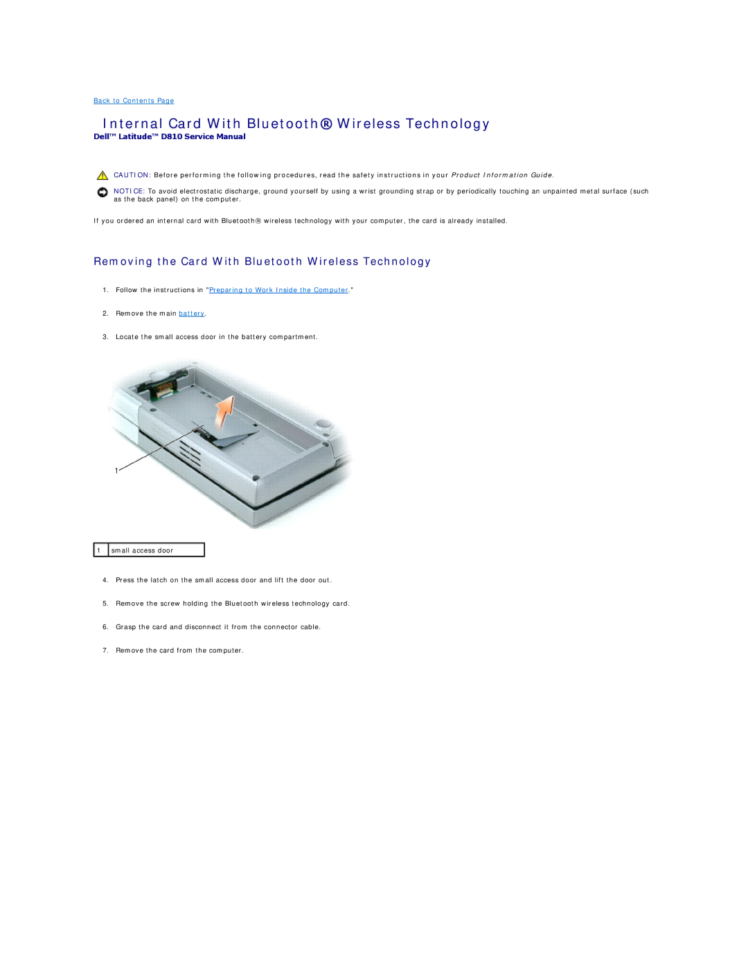 Dell D810 manual Internal Card With Bluetooth Wireless Technology, Removing the Card With Bluetooth Wireless Technology 
