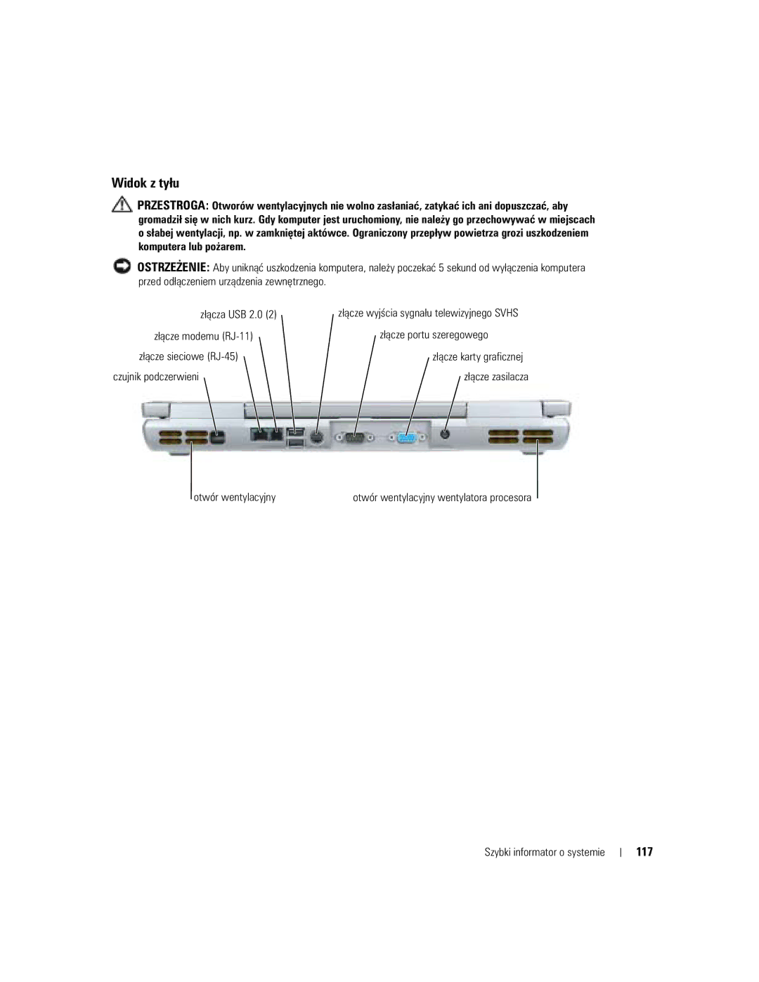 Dell D810 manual 117, Czujnik podczerwieni, Otwór wentylacyjny 