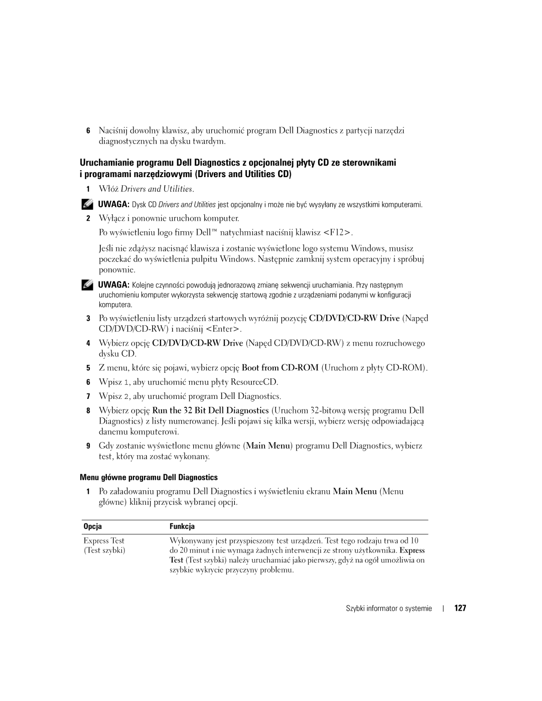 Dell D810 manual Włóż Drivers and Utilities, 127 