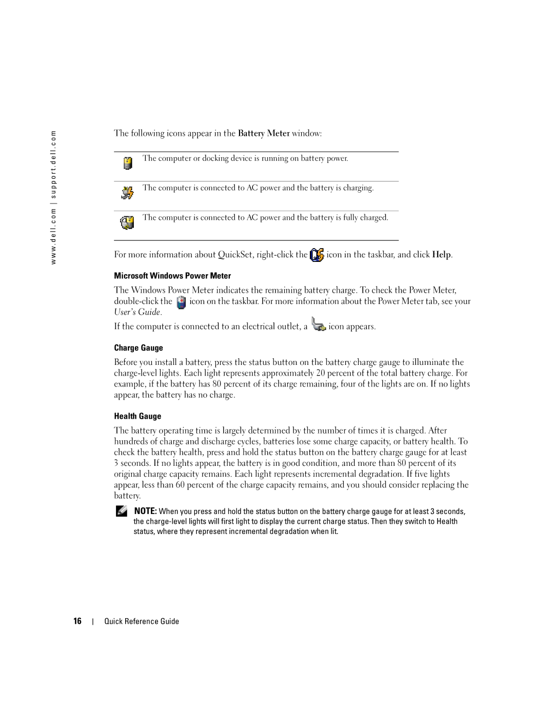 Dell D810 manual Following icons appear in the Battery Meter window 