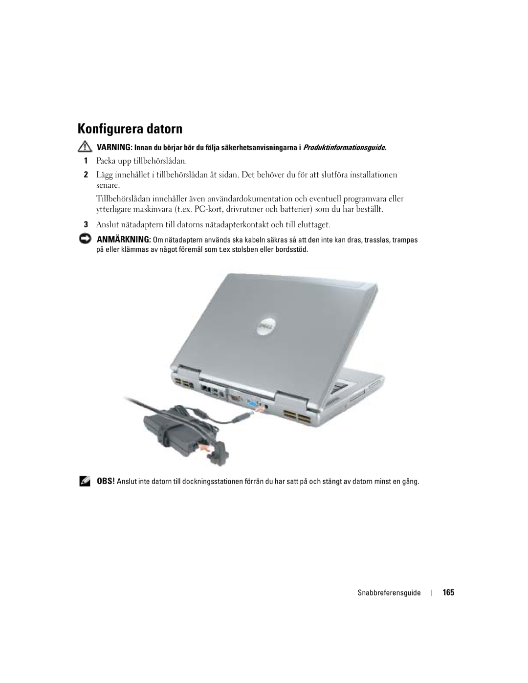 Dell D810 manual Konfigurera datorn, 165 