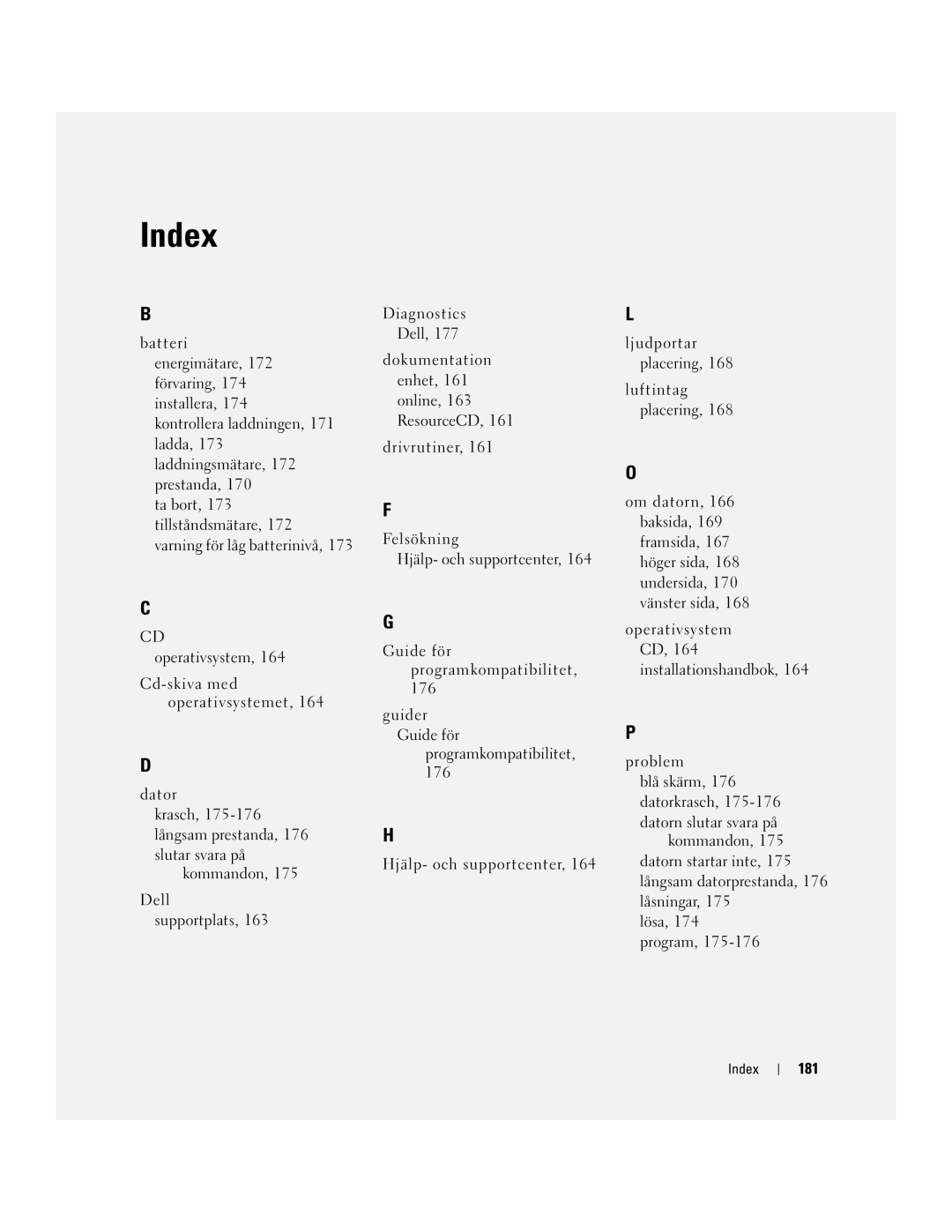 Dell D810 manual Operativsystemet Guider Guide för Programkompatibilitet, 181 