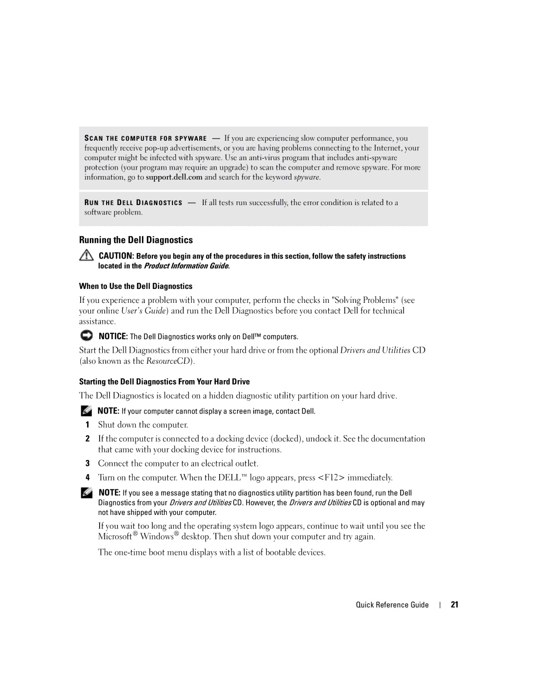 Dell D810 manual Running the Dell Diagnostics, Located in the Product Information Guide 