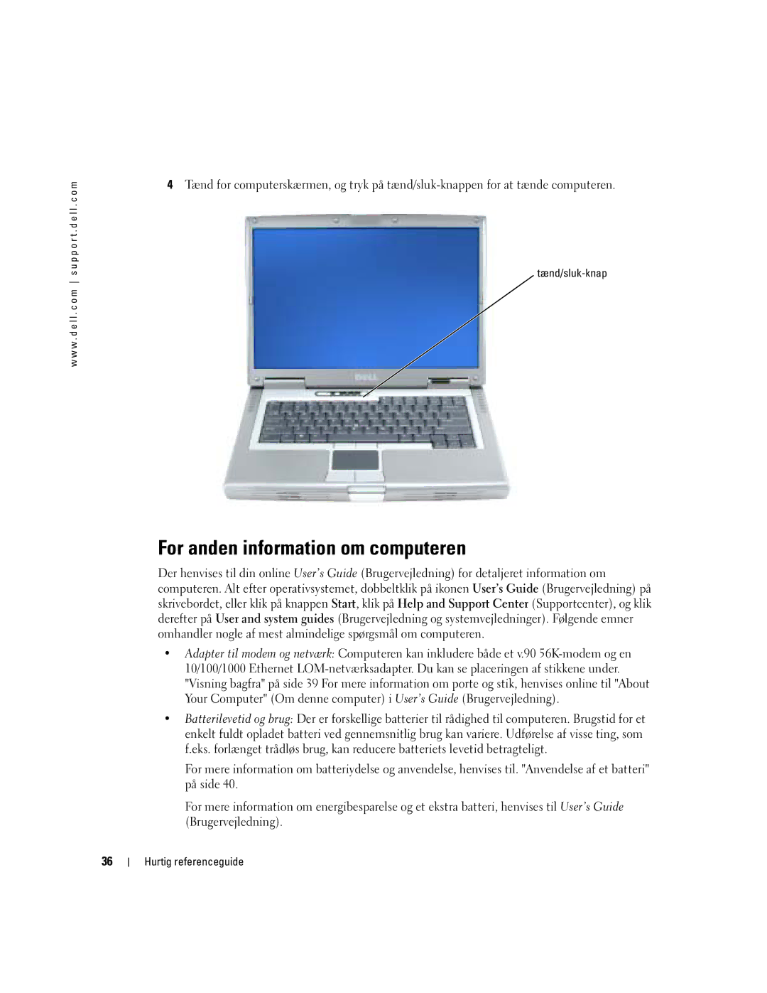 Dell D810 manual For anden information om computeren, Tænd/sluk-knap 