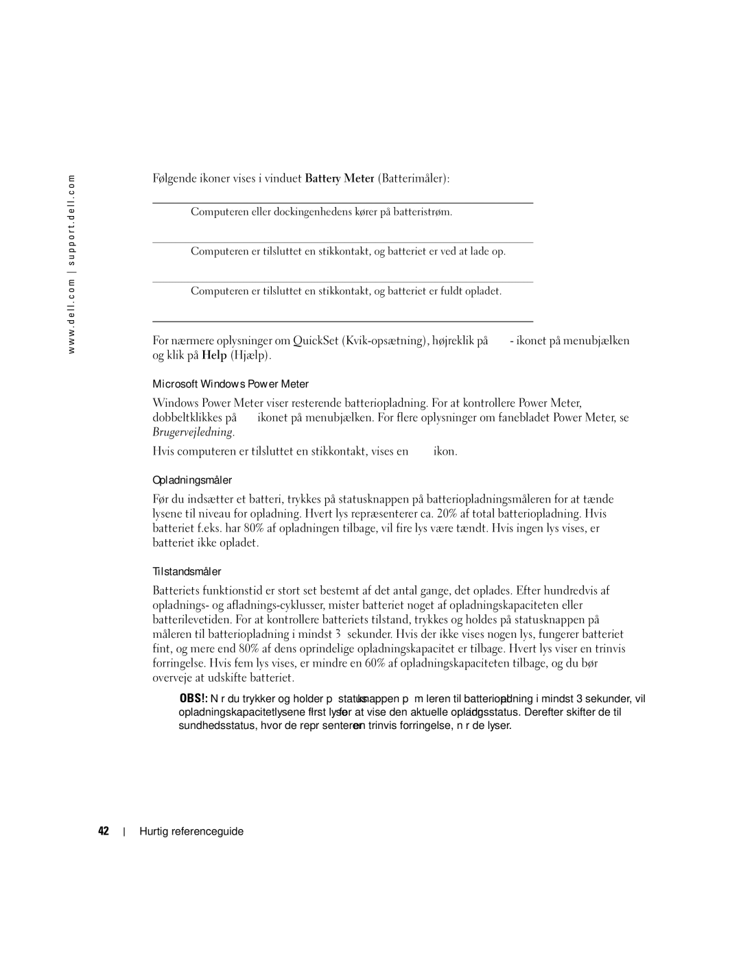 Dell D810 manual Opladningsmåler, Tilstandsmåler 