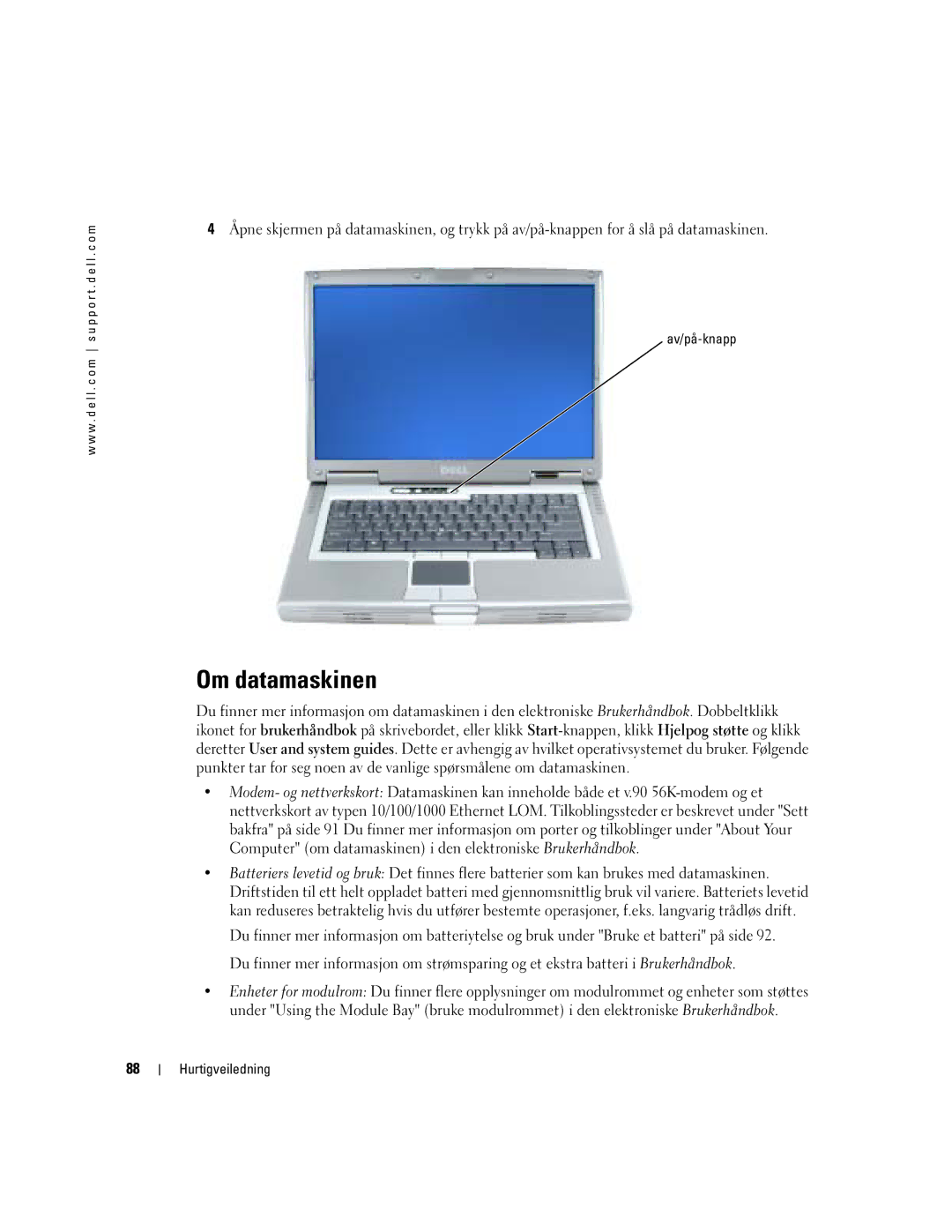 Dell D810 manual Om datamaskinen, Av/på-knapp 