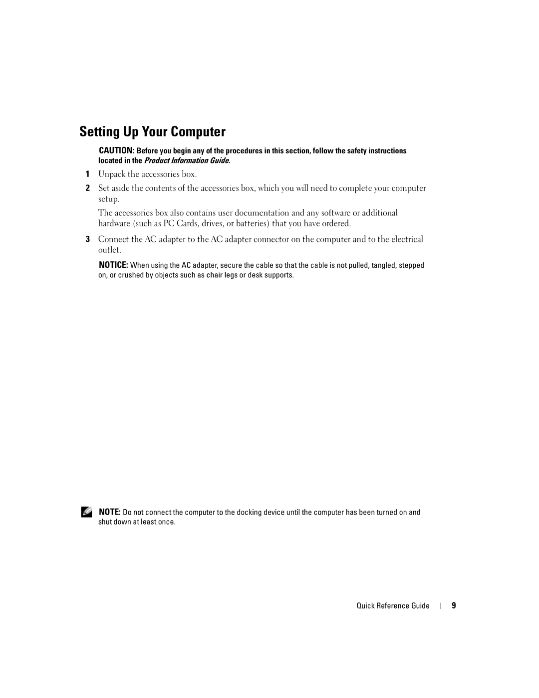 Dell D810 manual Setting Up Your Computer, Located in the Product Information Guide 