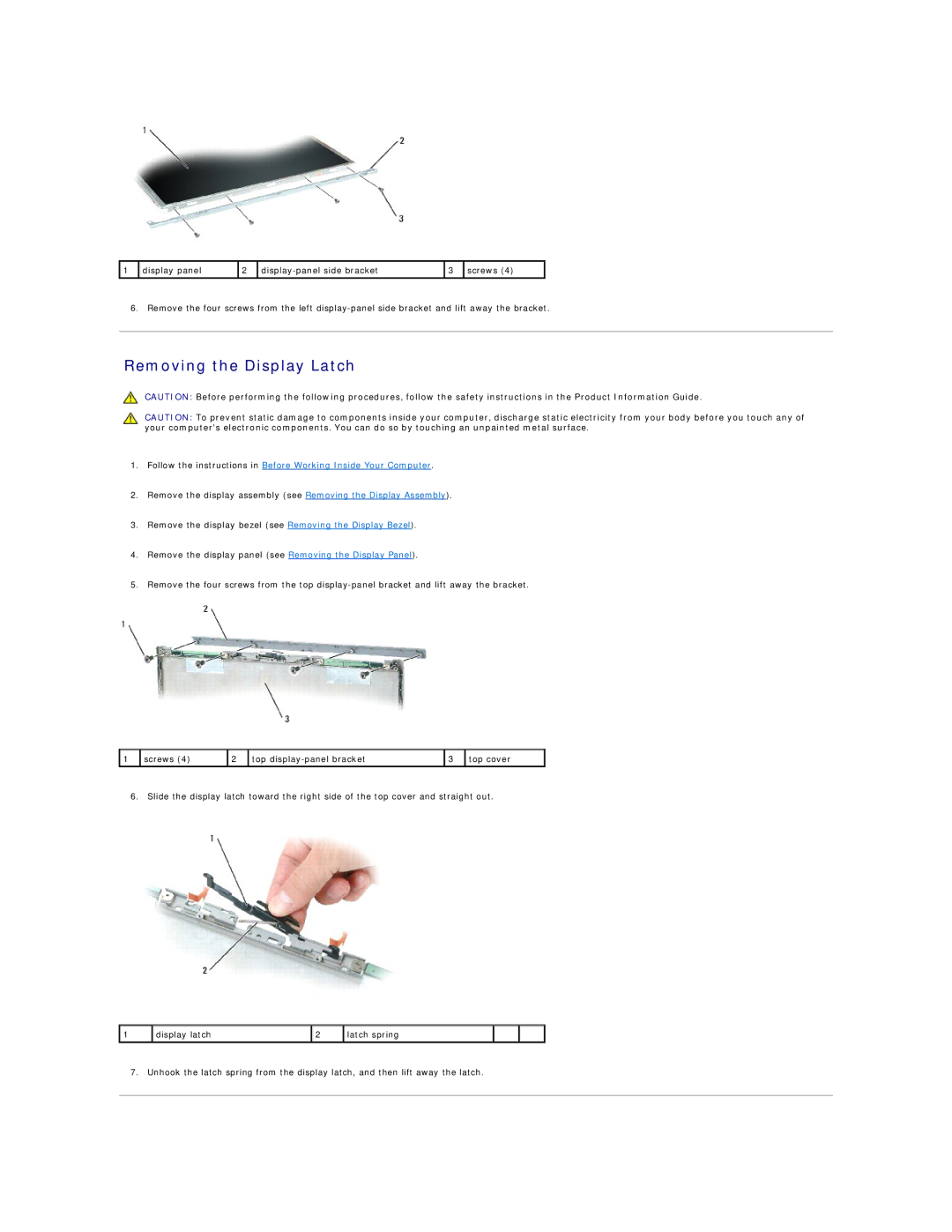 Dell D820 manual Removing the Display Latch 