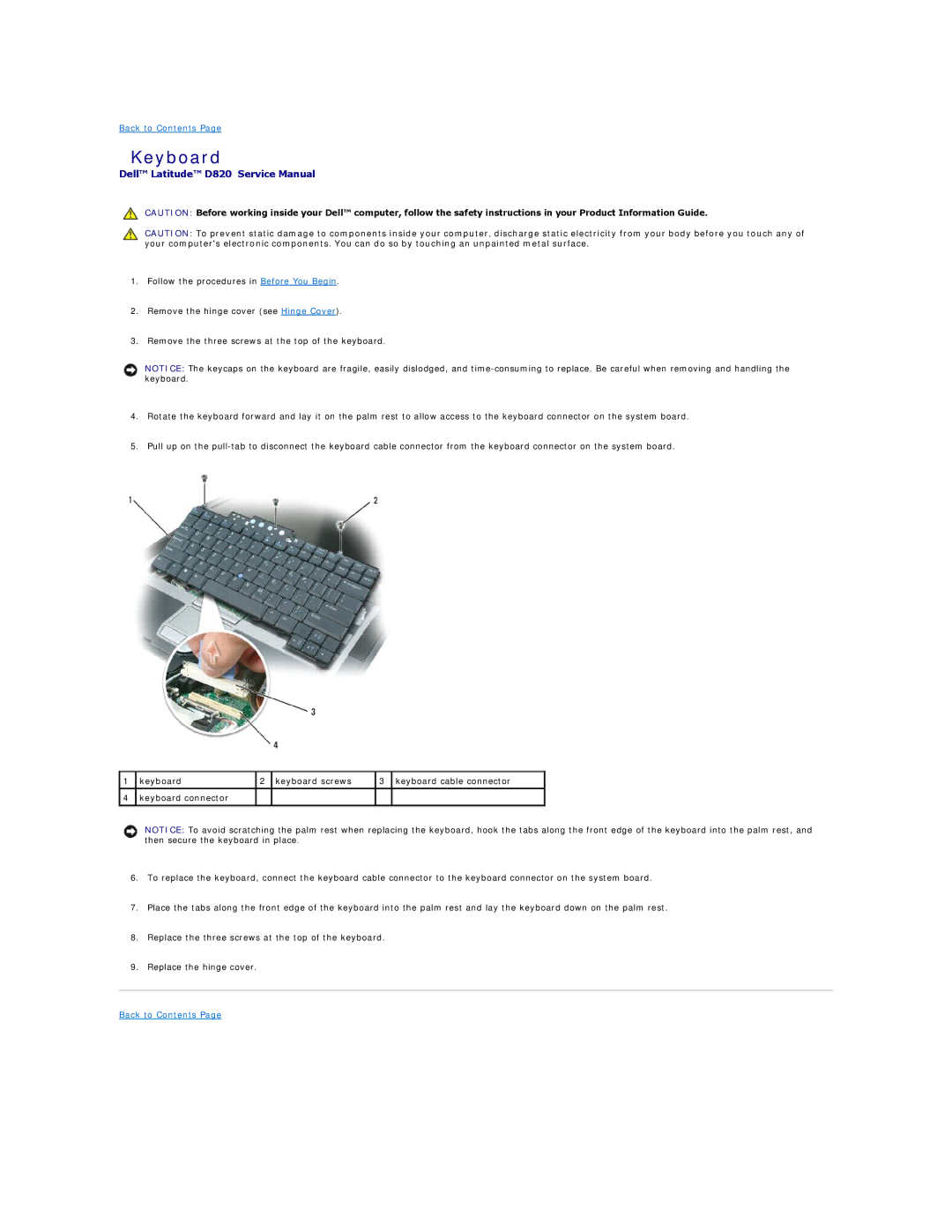 Dell D820 manual Keyboard 