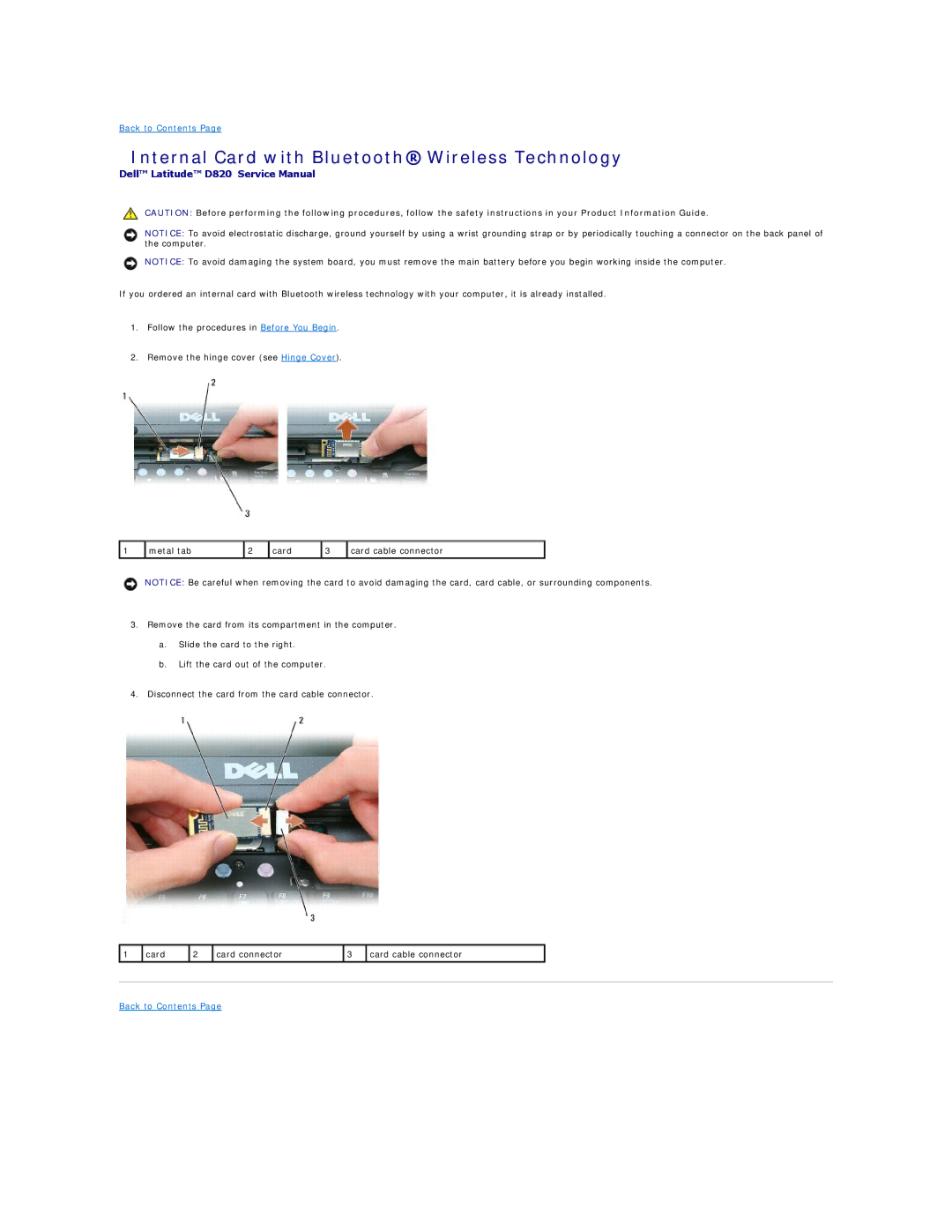 Dell D820 manual Internal Card with Bluetooth Wireless Technology 