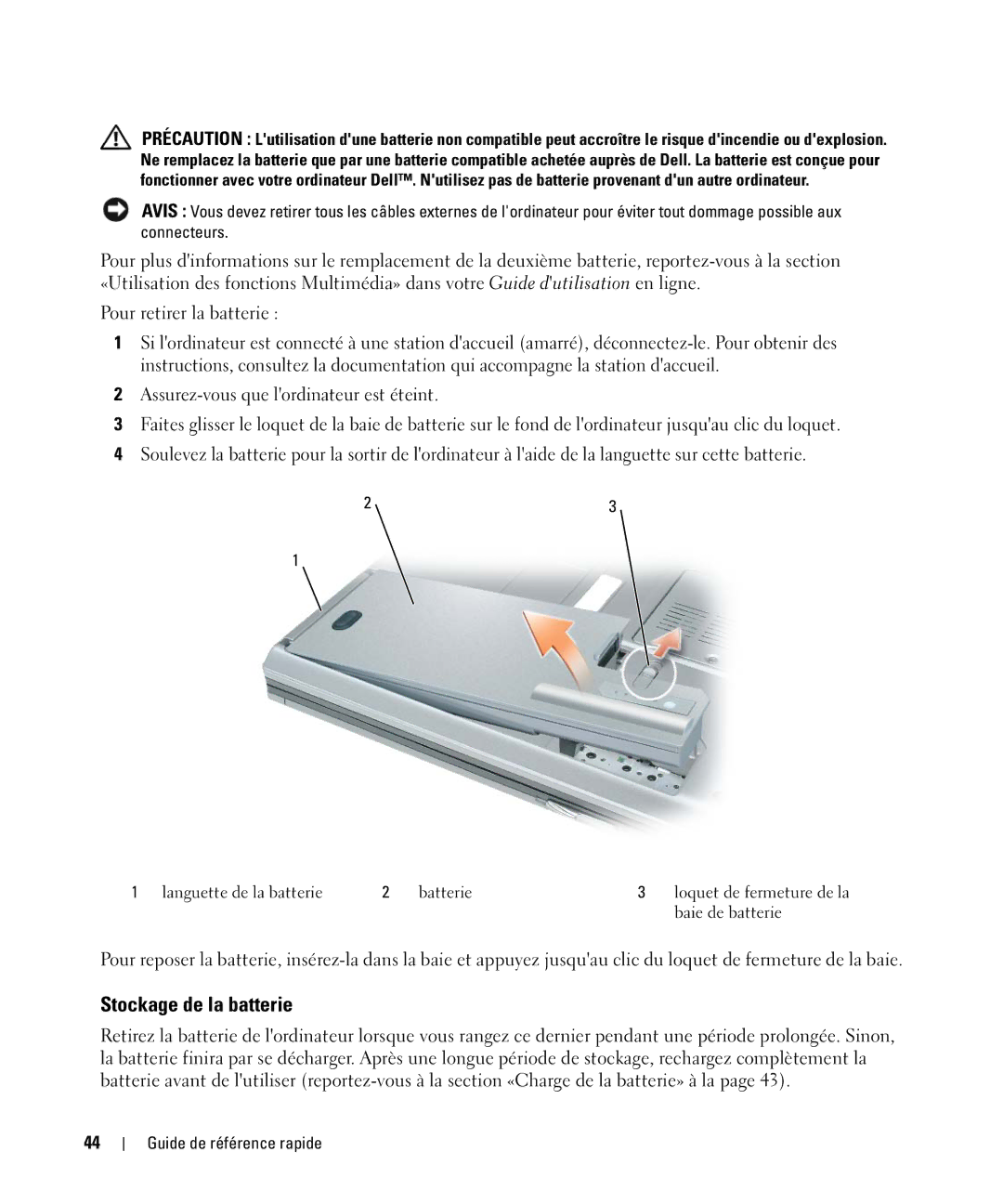 Dell D830 manual Stockage de la batterie 