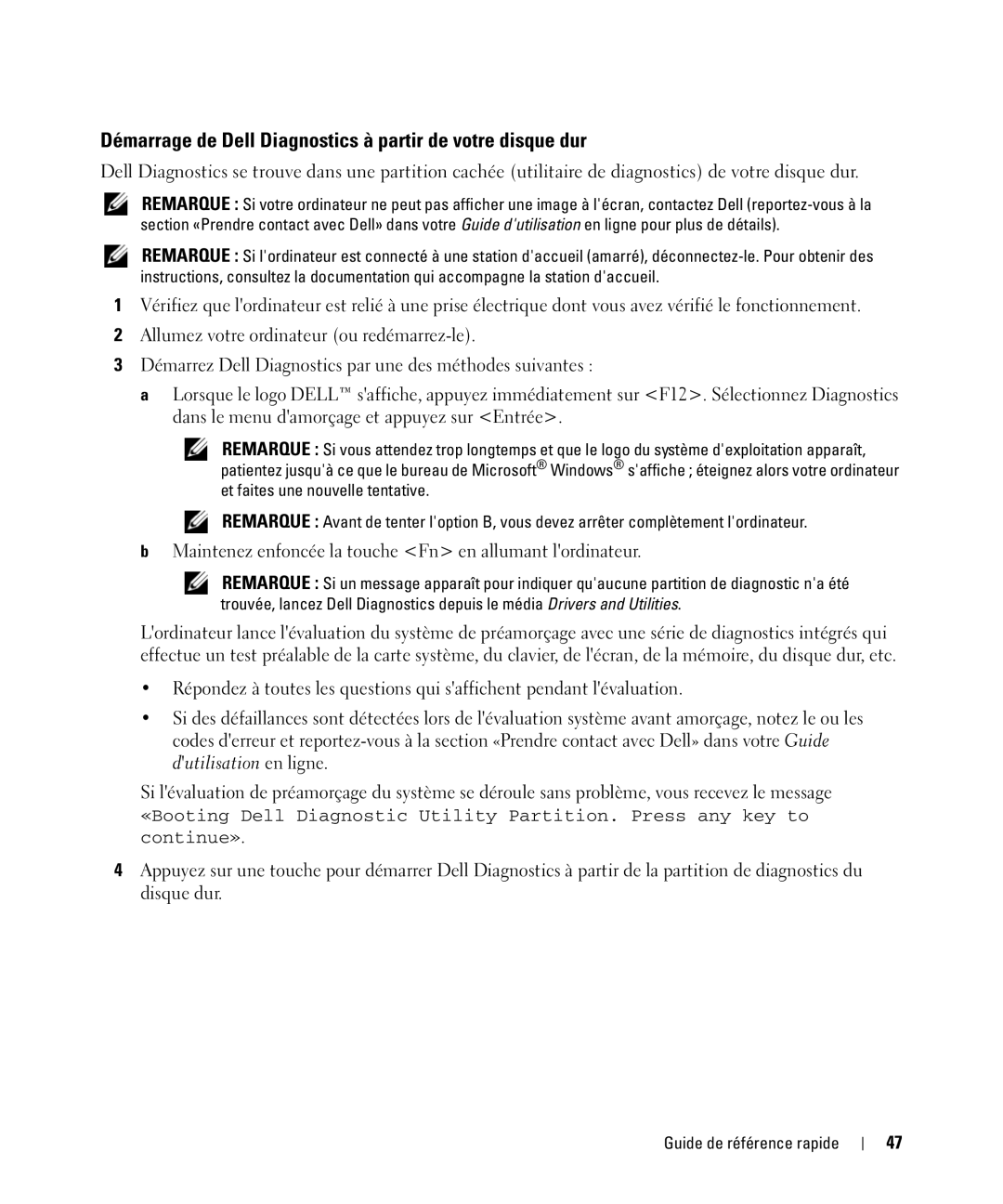 Dell D830 manual Démarrage de Dell Diagnostics à partir de votre disque dur 