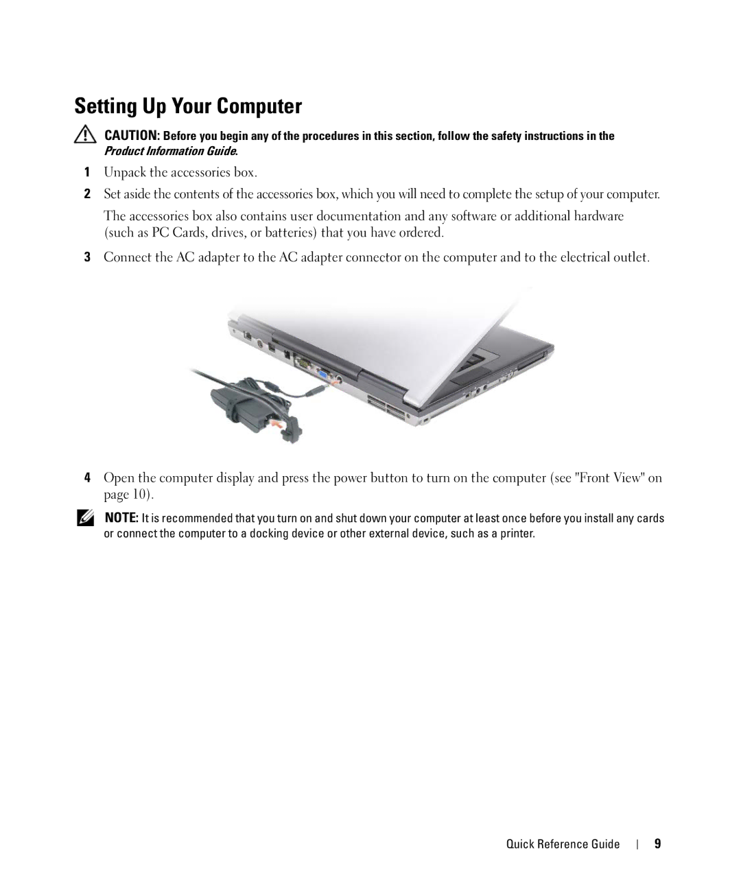 Dell D830 manual Setting Up Your Computer 