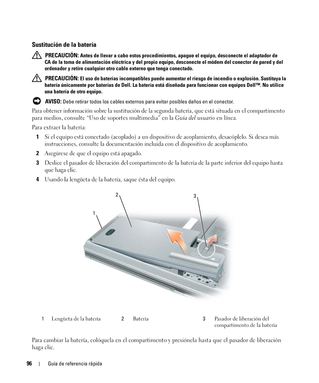 Dell D830 manual Sustitución de la batería 