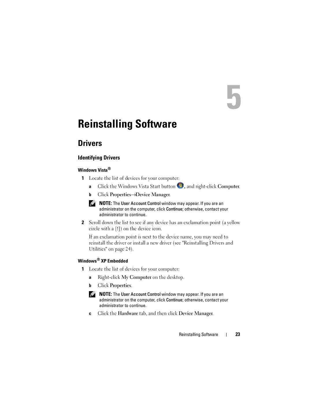 Dell DC01T specifications Reinstalling Software, Identifying Drivers 