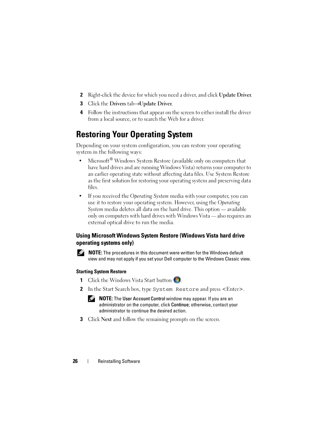 Dell DC01T specifications Restoring Your Operating System 