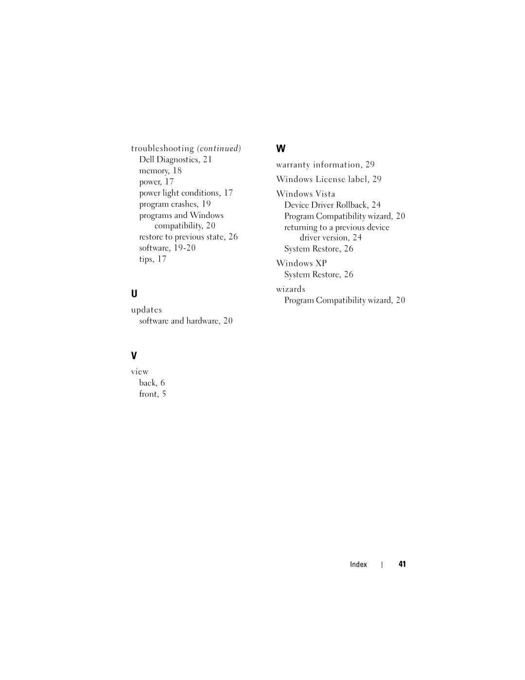 Dell DC01T specifications Index 