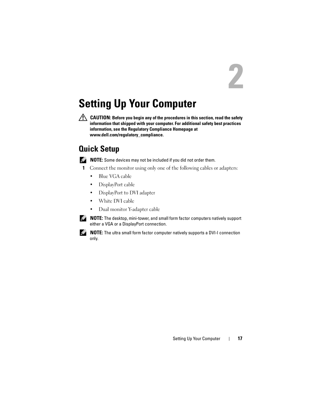 Dell H698D, DCCY, DCTR, DCNE specifications Setting Up Your Computer, Quick Setup 