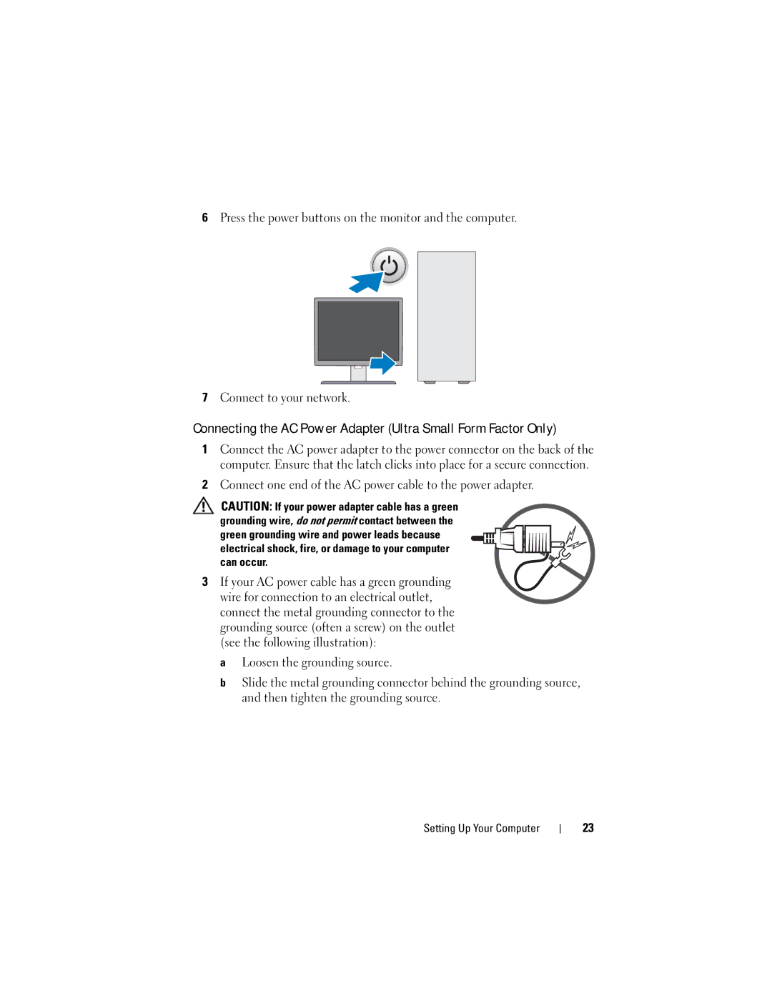 Dell DCNE, DCCY, H698D, DCTR specifications Connecting the AC Power Adapter Ultra Small Form Factor Only 