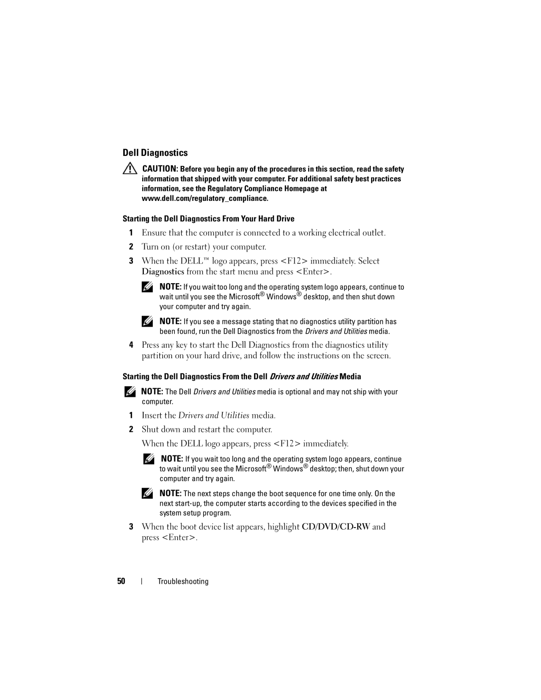 Dell DCTR, DCCY, H698D, DCNE specifications Dell Diagnostics 