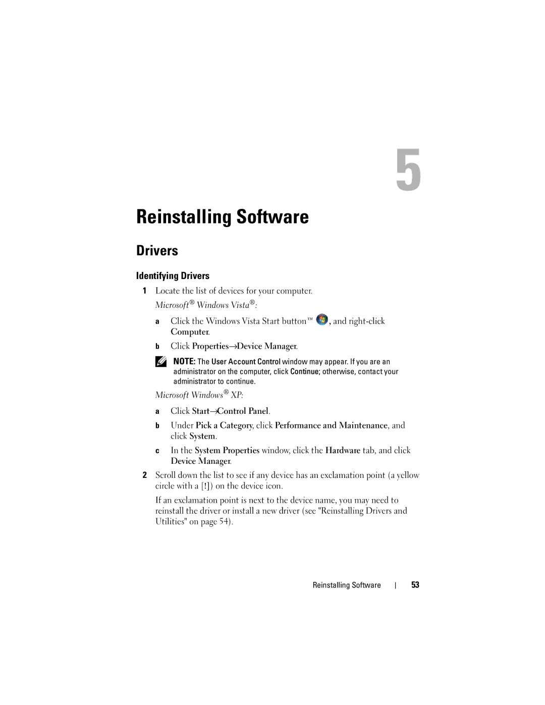 Dell H698D, DCCY, DCTR, DCNE specifications Reinstalling Software, Identifying Drivers 