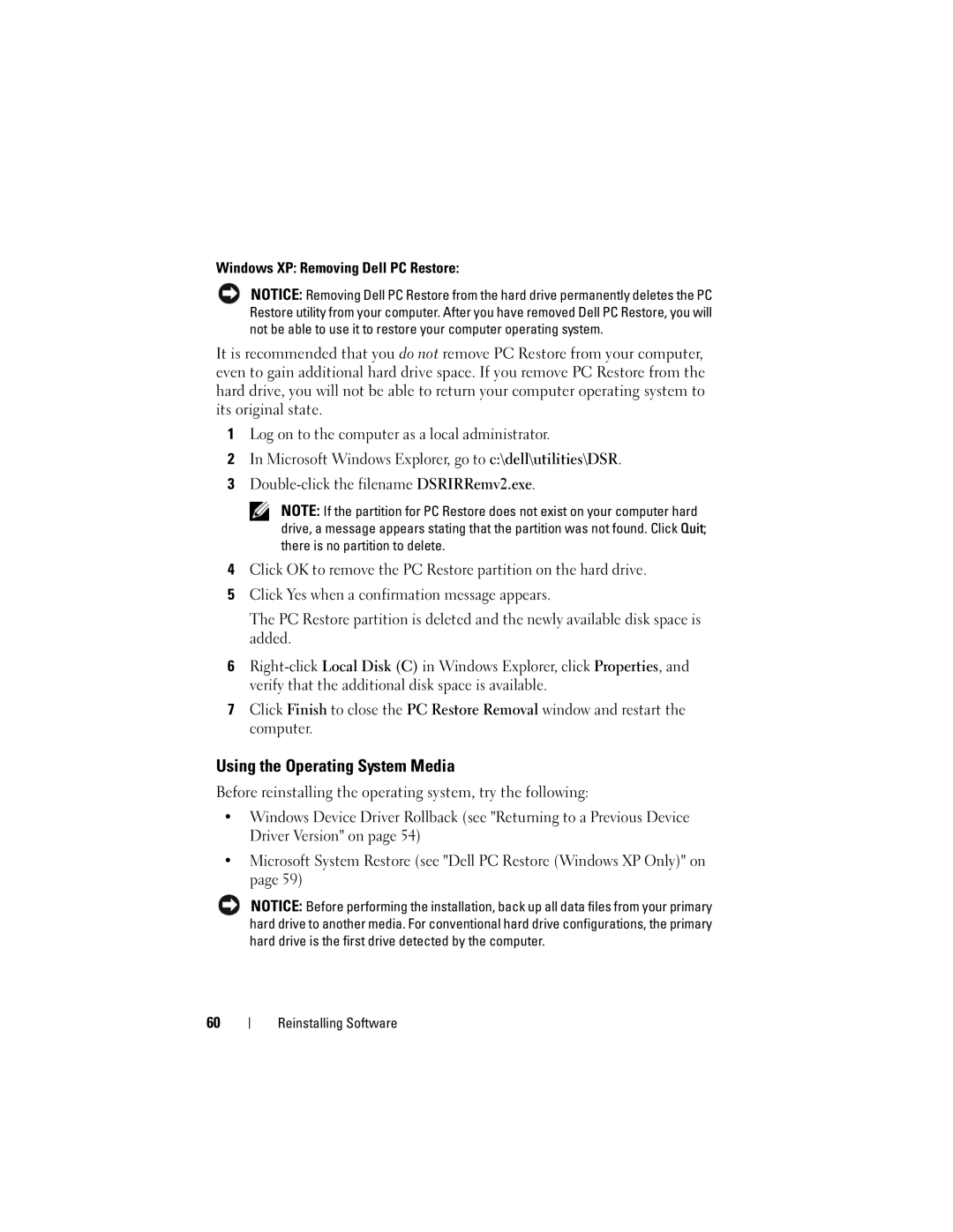 Dell DCCY, H698D, DCTR, DCNE specifications Using the Operating System Media 