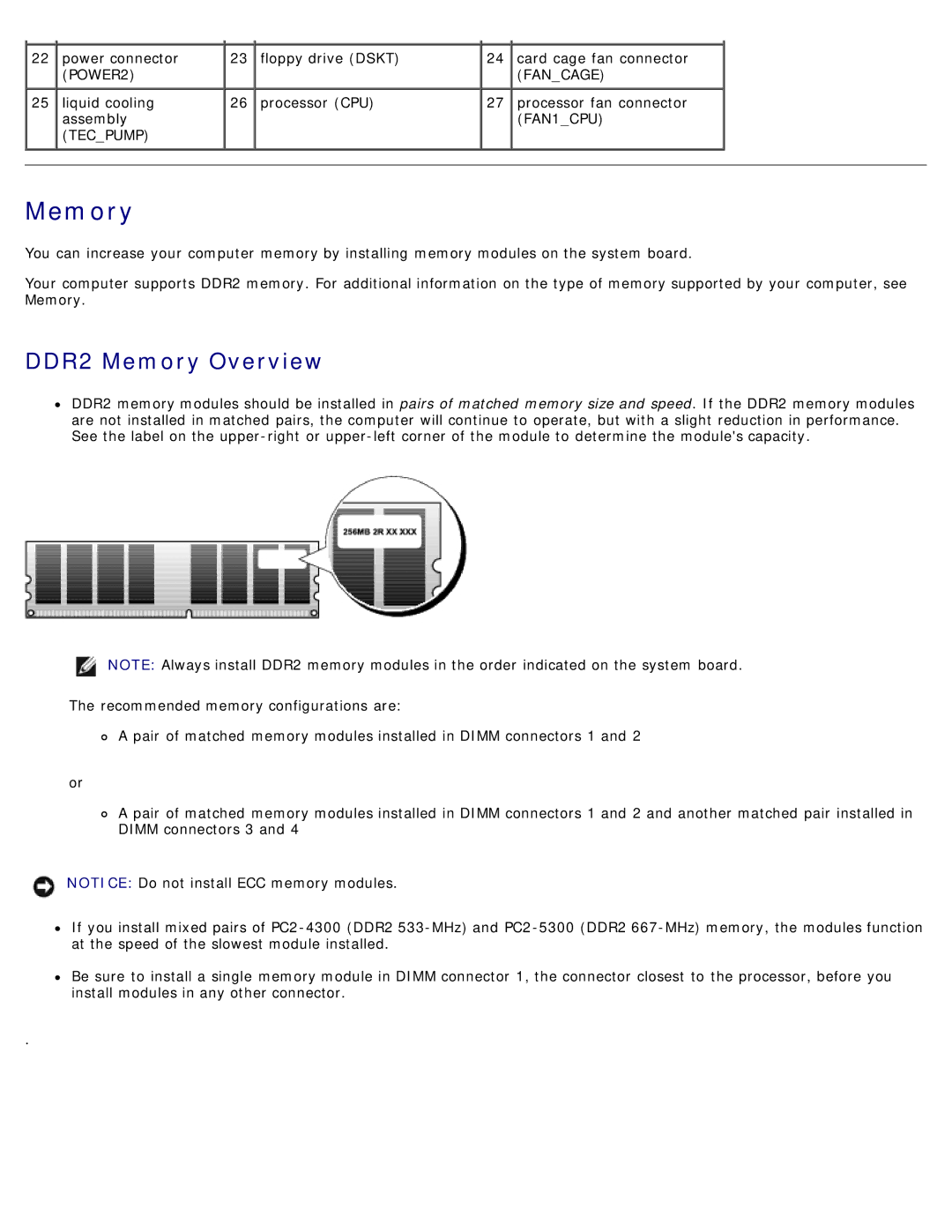 Dell DCDO, 710 H2C service manual DDR2 Memory Overview 