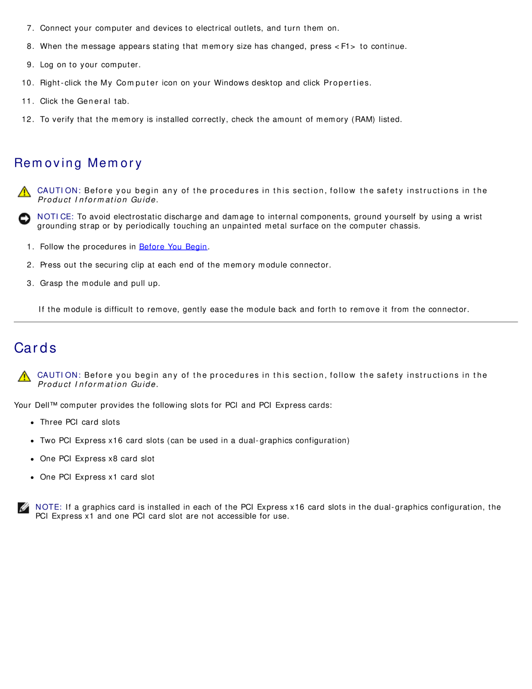 Dell 710 H2C, DCDO service manual Cards, Removing Memory 