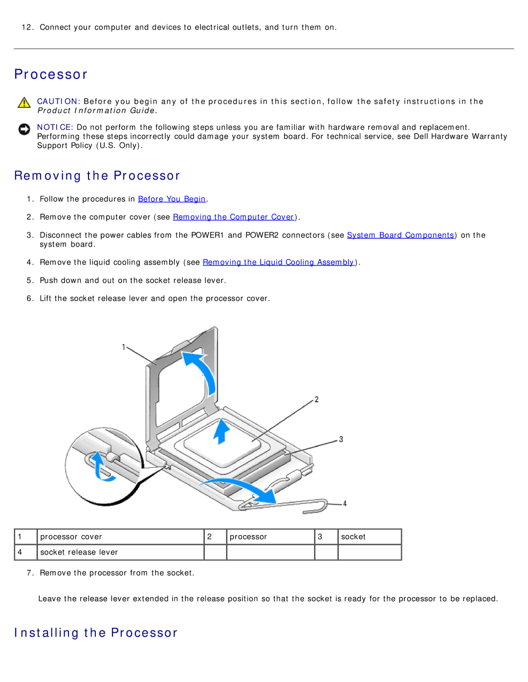 Dell DCDO, 710 H2C service manual Removing the Processor, Installing the Processor 