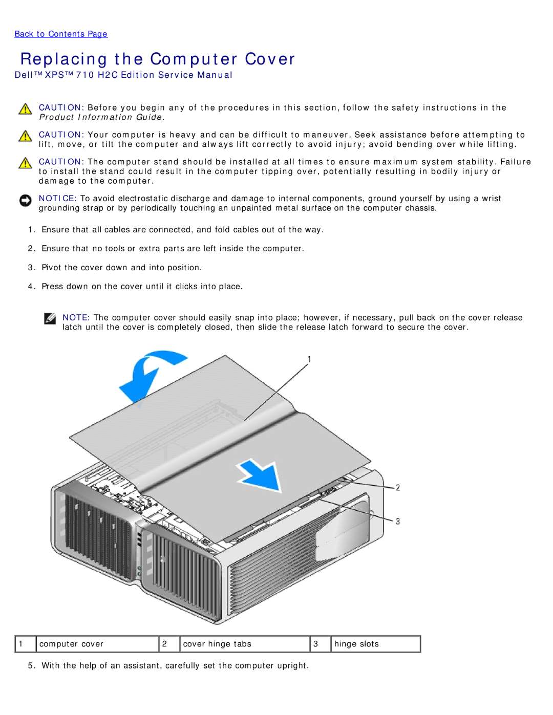 Dell 710 H2C, DCDO service manual Replacing the Computer Cover 