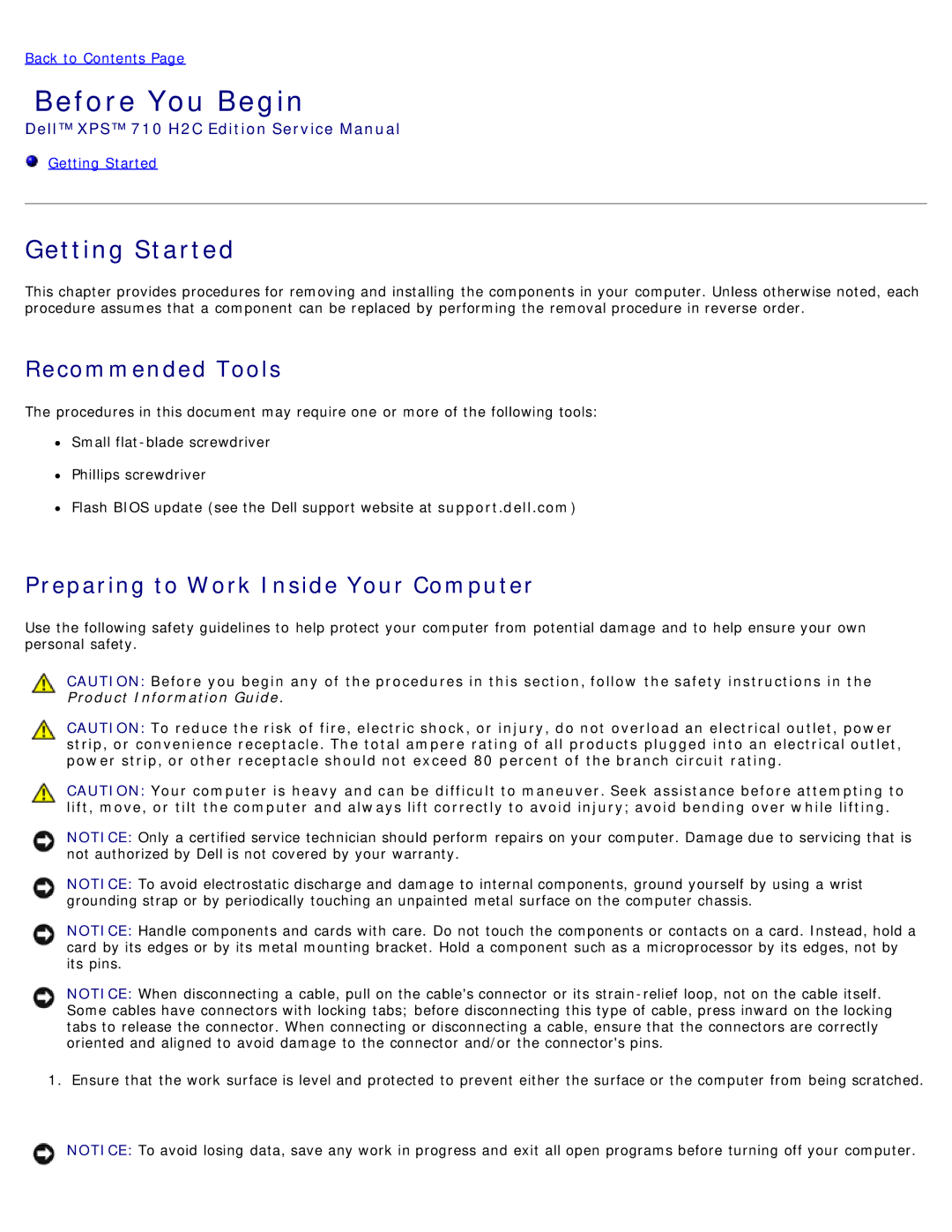 Dell 710 H2C, DCDO Before You Begin, Getting Started, Recommended Tools, Preparing to Work Inside Your Computer 