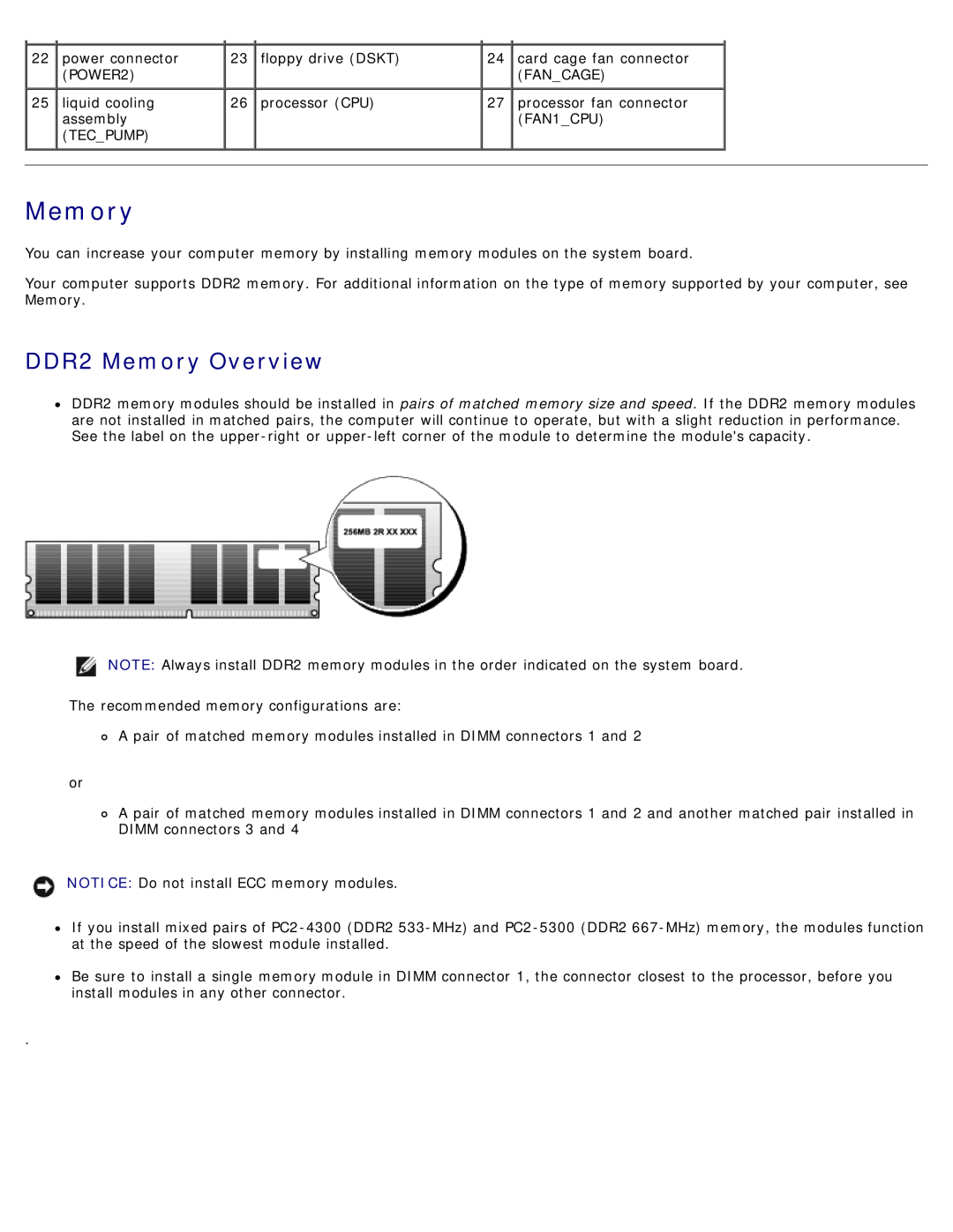 Dell DCDO, 710 H2C service manual DDR2 Memory Overview 